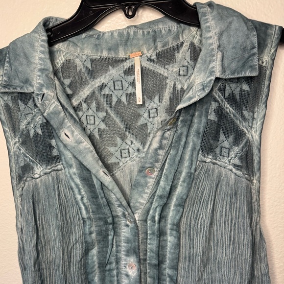 Free People Oversized Gauze Linen Flowy Collared Tank Top - Picture 4 of 7